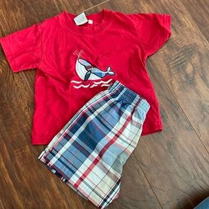 Boys plaid whale short set